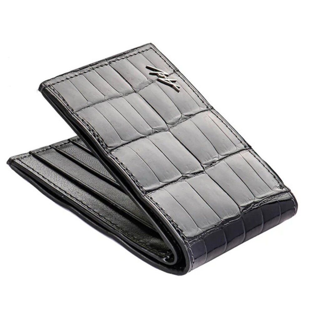 Premium Alligator Leather Wallet – Exotic & Elegant - Lacquer Grey